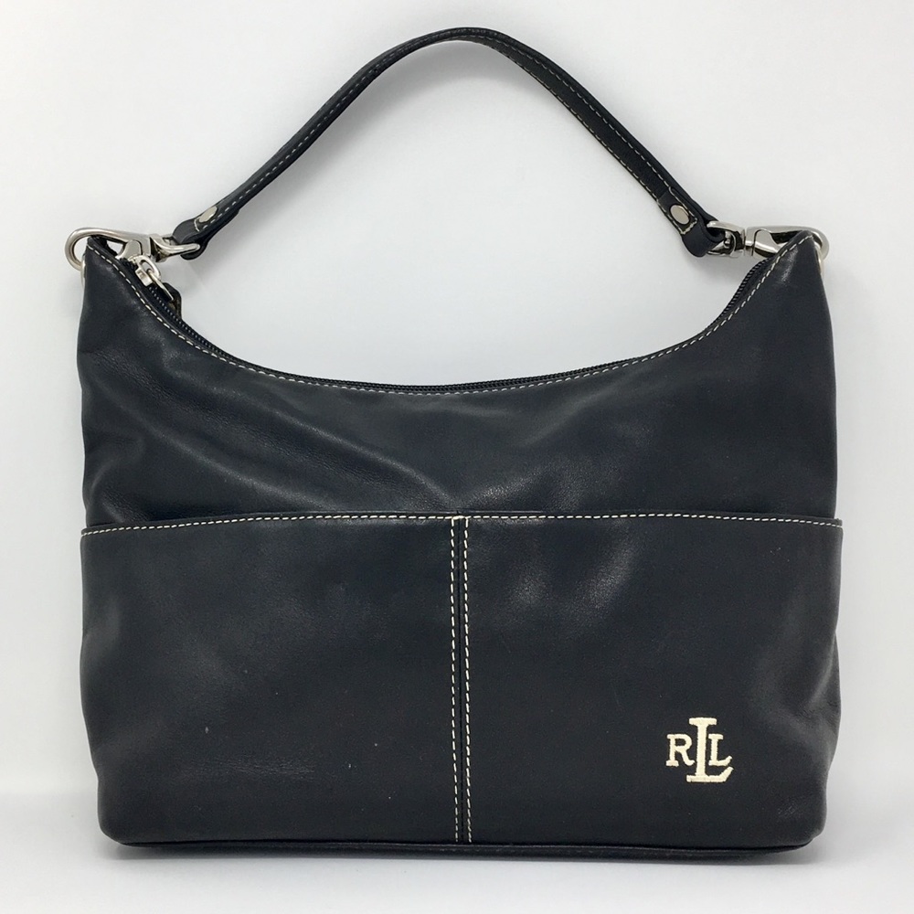 Ralph Lauren Black Leather Handbag Mini Tote Purse
